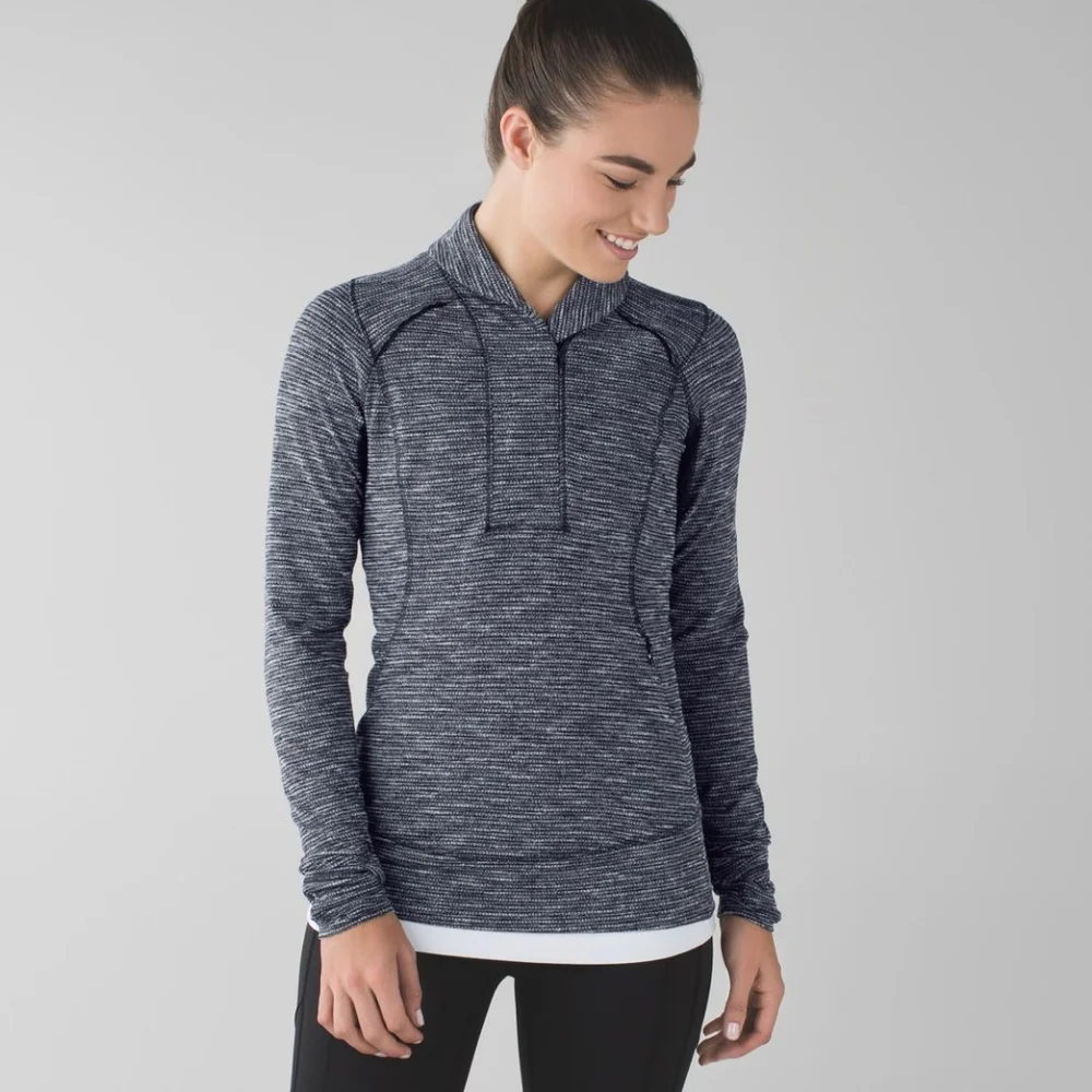 Lululemon Think Fast Women’s Pullover Heathered Black White Coco Pique - Size 10 - Picture 1 of 16